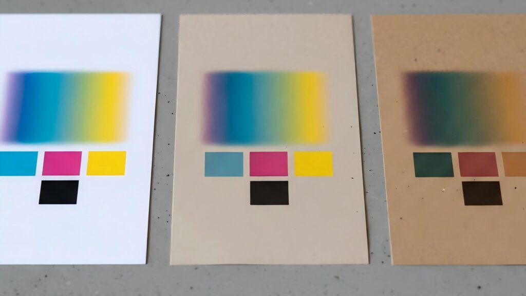 Modelo de cores CMYK em papéis diferentes