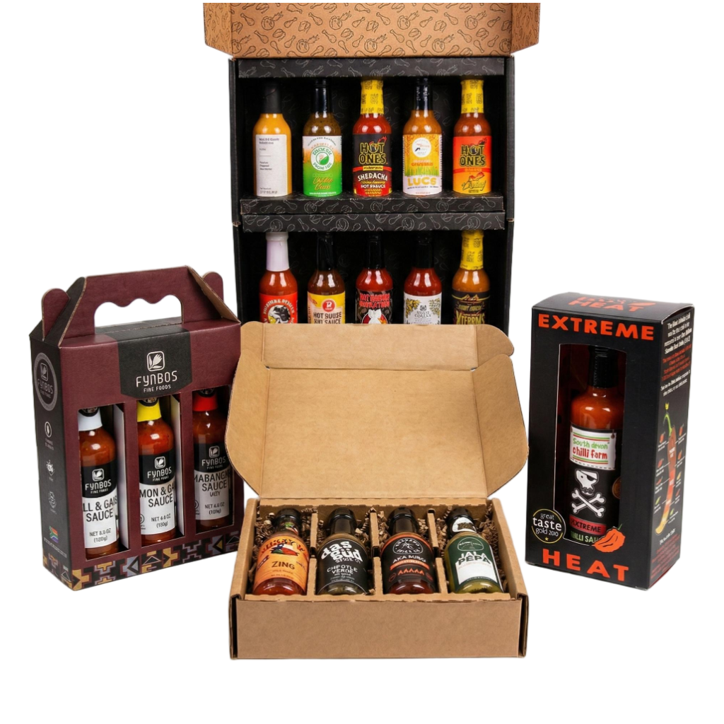 Individuell gestaltete Schachteln für scharfe Soßen